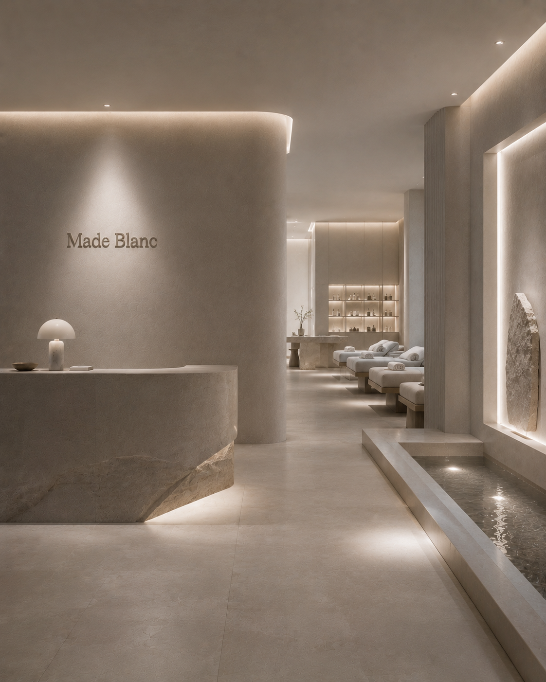 Concept rendering of a premium wellness reception interior